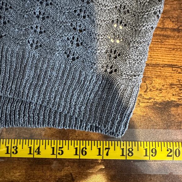 Lauren Conrad Crochet Sweater Large Blue Button Scoop Neck Cottagecore Boho EUC - Picture 6 of 8